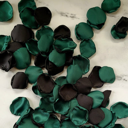 Black & Emerald Rose Petals for Fall Wedding Aisle Decor Ideas, flower Girl Basket, confetti