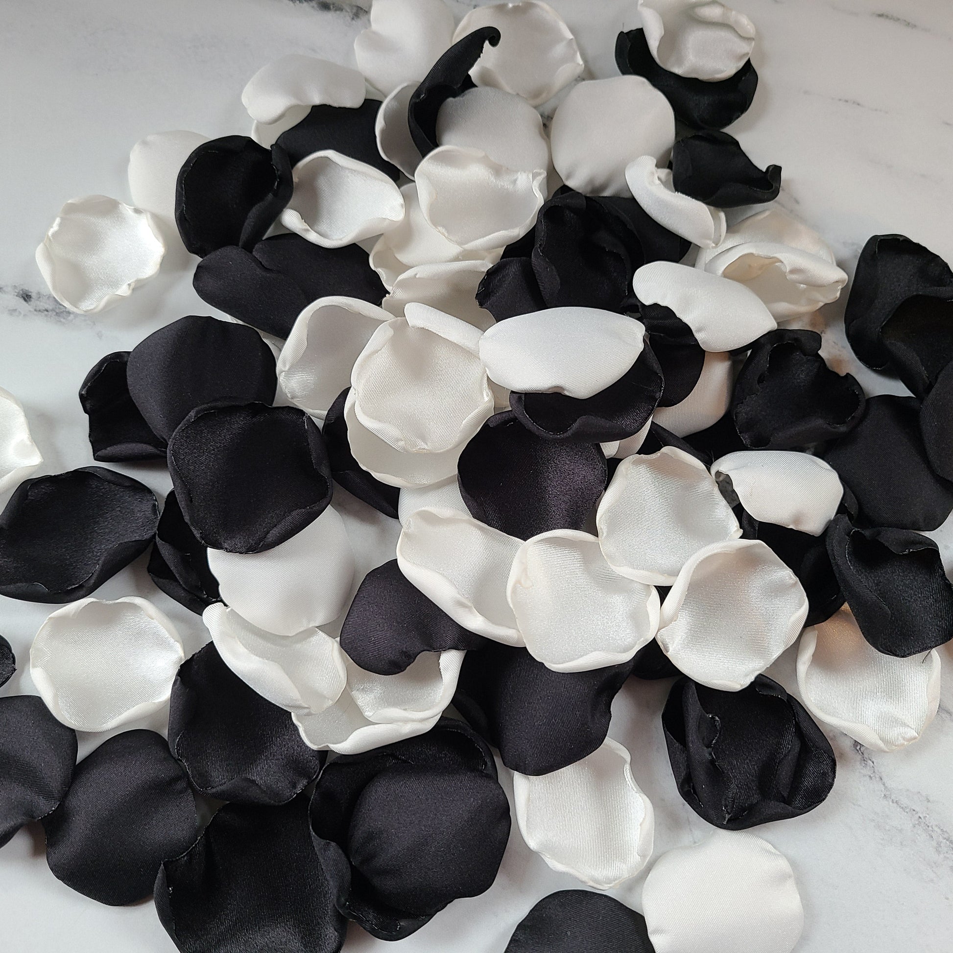 Black & Ivory rose petals for elegant wedding decor, aisle decor, halloween party ideas, gothic event decor, flower girl petals, confetti scatter, proposal box, goth bridal shower decorations