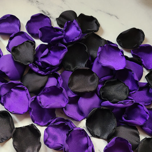 Dark Purple & Black rose petals, table confetti, flower girl petals for tossing, bridesmaid box, gothic wedding decorations, goth bachelorette, Halloween party decor, table centerpieces
