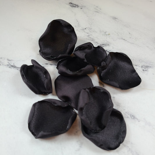 black rose petals for flower girl toss, baskets, wedding aisle decor, goth wedding, halloween decor, table confetti