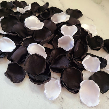 Black & White rose petals for elegant wedding decor, aisle decor, halloween party ideas, gothic event decor, flower girl petals, confetti scatter