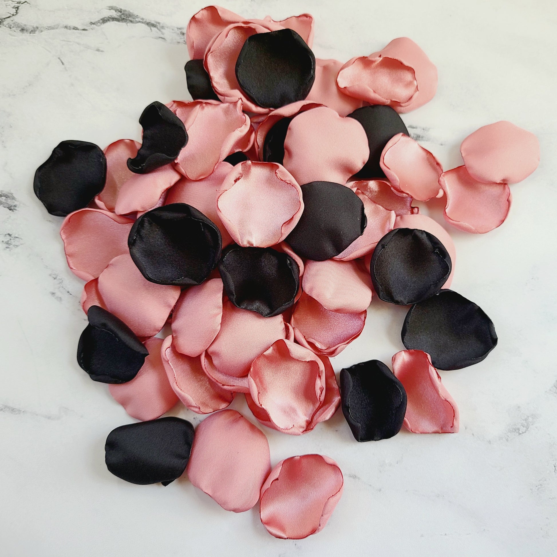 Black, Ivory, Beige, & Dusty Pink, Mauve Rose Petals for a Boho Wedding Theme, flower girl basket and table confetti.