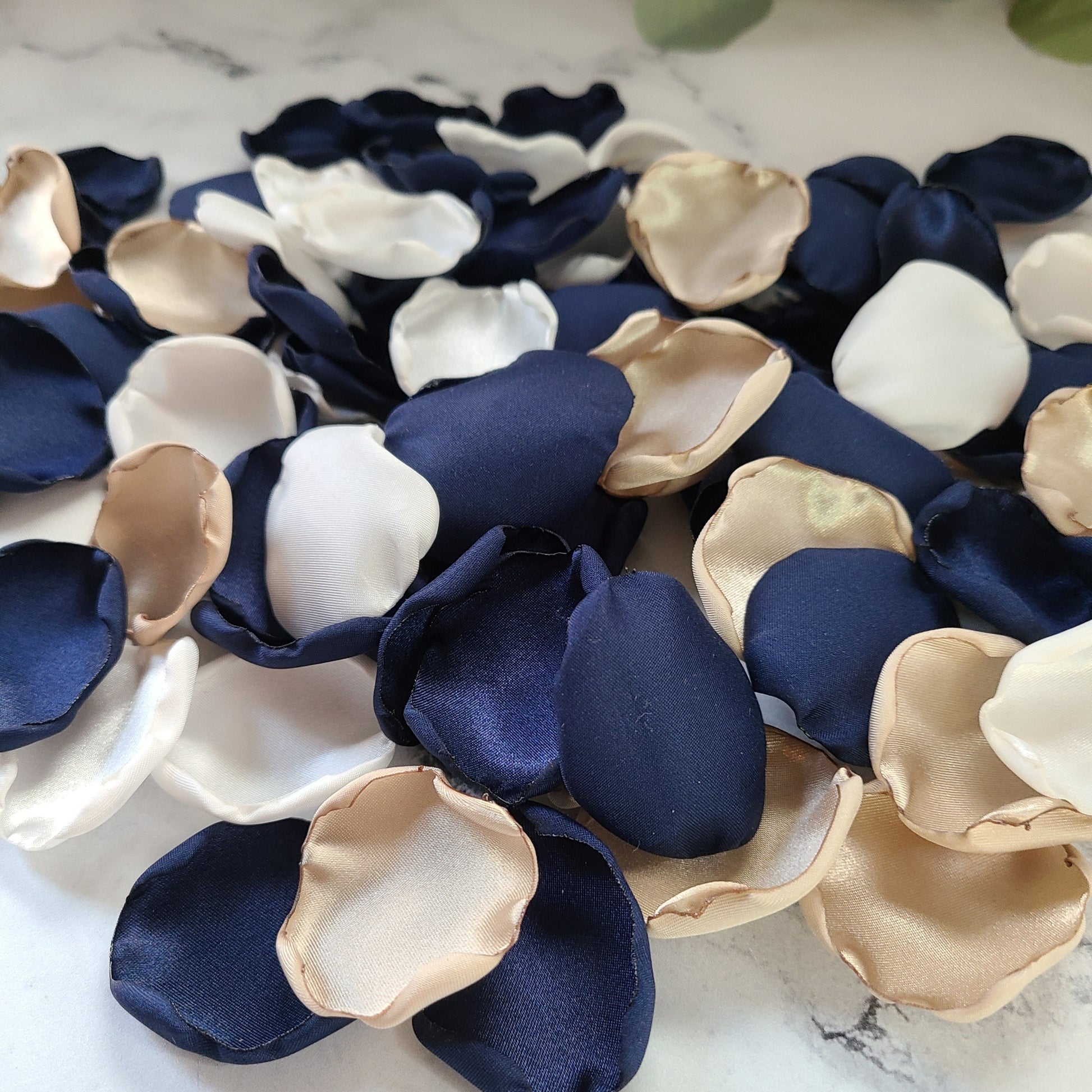 Navy Blue, Ivory & Beige Rose Petals for Boho Wedding Decor Ideas, Table Centerpiece Confetti, marriage proposal backdrop, Western Wedding theme flower girl petals, Bridesmaid Box