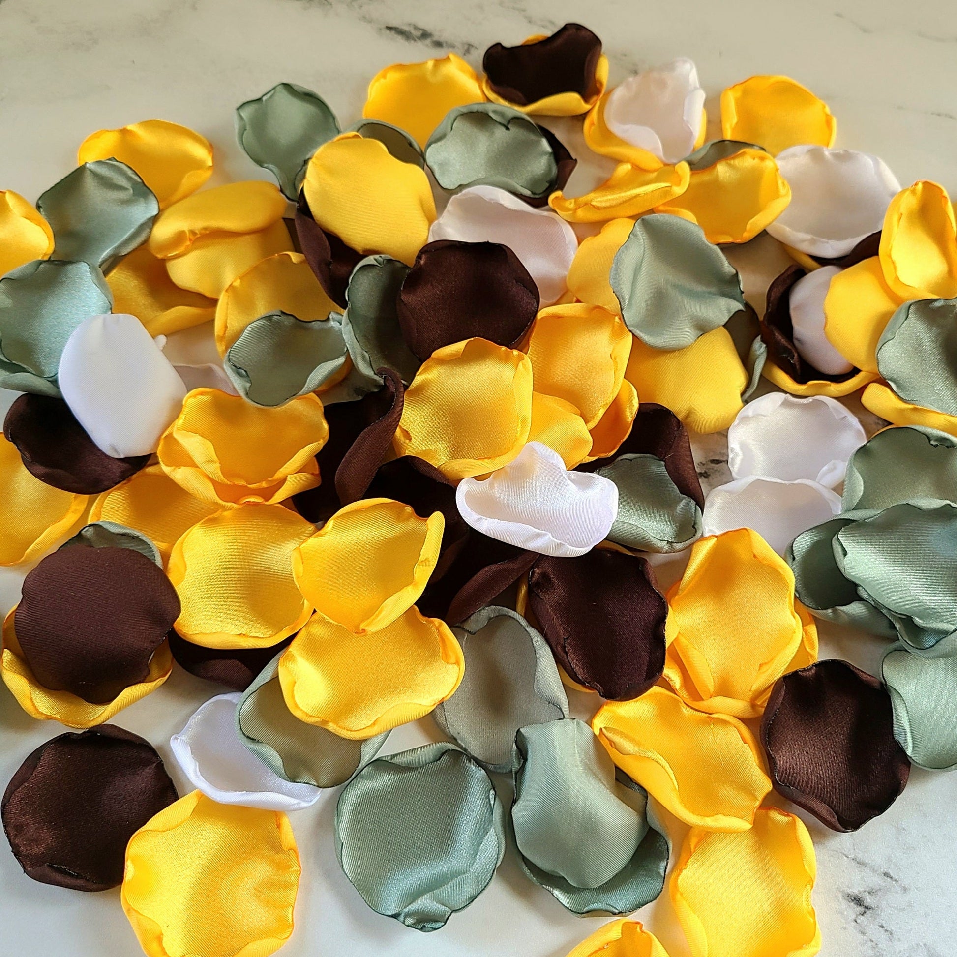 Sunflower Yellow & Sage Green Rose petals for flower girl baskets, wedding aisle decor, proposal box, engagement props