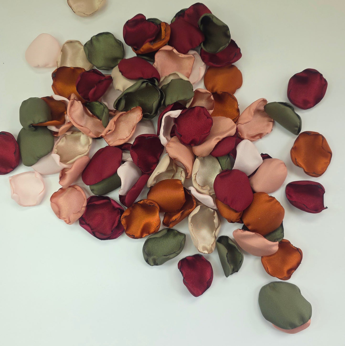 Burgundy, Olive, Blush, Terracotta Rose Petals, Fall Wedding Color Scheme