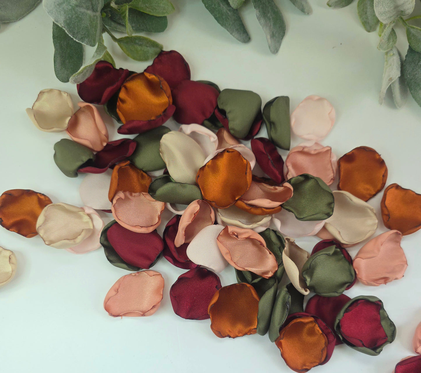 Burgundy, Olive, Blush, Terracotta Rose Petals, Fall Wedding Color Scheme