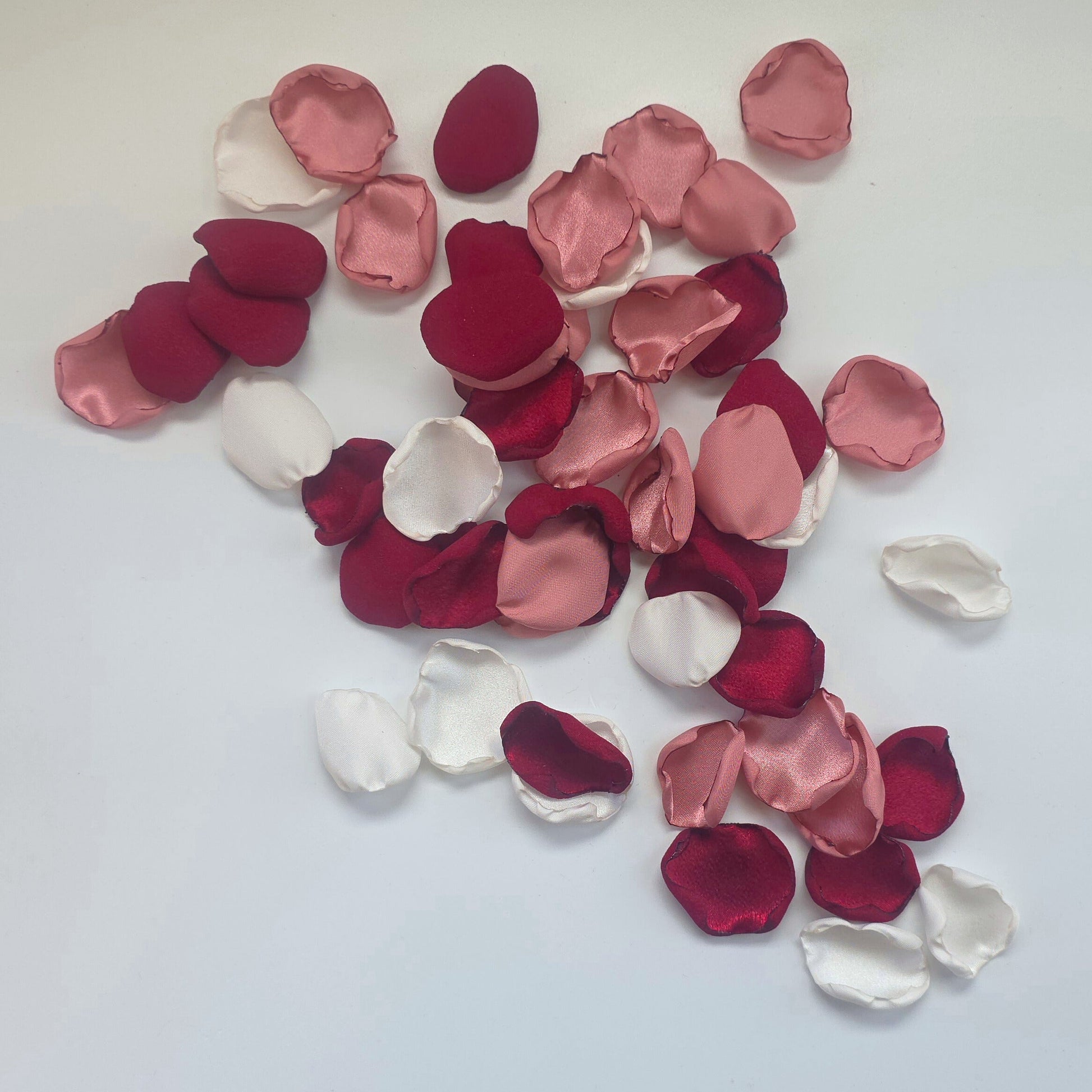 Burgundy, Ivory and Dusty Pink Rose Petals, Use for flower girl toss, confetti scatter, wedding tablescapes accents, aisle decor, ceremony backdrop decor, engagement photo props, romantic dinner ideas. Future Bride Ideas