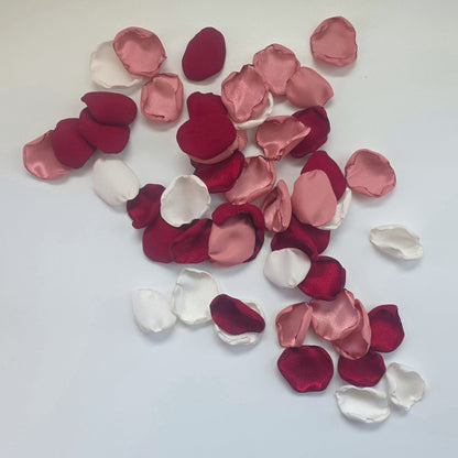 Burgundy, Ivory and Dusty Pink Rose Petals, Use for flower girl toss, confetti scatter, wedding tablescapes accents, aisle decor, ceremony backdrop decor, engagement photo props, romantic dinner ideas. Future Bride Ideas
