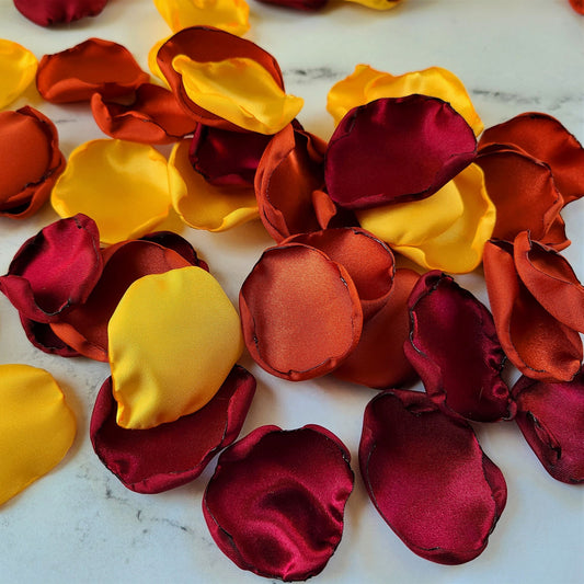 Burgundy, Burnt Orange, Yellow Rose Petals, Fall Rustic Wedding Decor