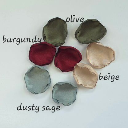 Burgundy, Olive, Beige, Sage Rose Petals for flower girl toss, aisle decor, tablescapes accents. Ideas for future bride planning a fall wedding ceremony or bridal shower event.