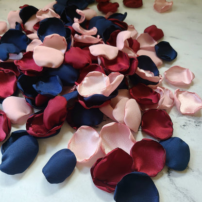 Burgundy Rose Gold and Navy Blue Rose Petals for Wedding Aisle Decor, Flower Girl Baskets