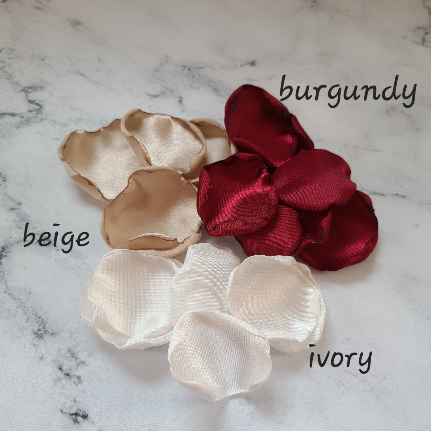Burgundy, Ivory & Beige rose petals in an Ivory flower girl basket, for fall wedding decor, boho wedding aisle decorations, bridesmaid box, engagement proposal props, wedding table centerpiece decor