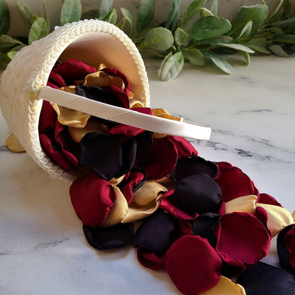 Black, Burgundy and Gold Wedding Decor Rose Petals Black, Burgundy and Gold Wedding Decor Rose Petals, confetti scatter, flower girl baskets, engagement photo prop ideas, wedding table decor