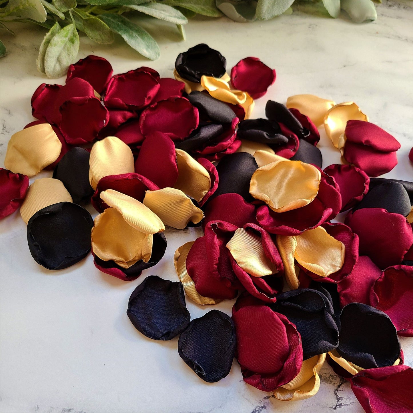 Black, Burgundy and Gold Wedding Decor Rose Petals Black, Burgundy and Gold Wedding Decor Rose Petals, confetti scatter, flower girl baskets, engagement photo prop ideas, wedding table decor