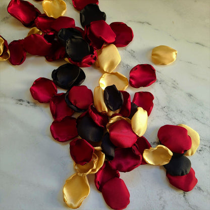 Black, Burgundy and Gold Wedding Decor Rose Petals, confetti scatter, flower girl baskets, engagement photo prop ideas, wedding table decor