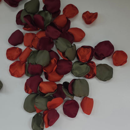 Burnt Orange, Beige, Olive. Burgundy rose petals. Perfect for flower girl tossing, baskets, photo flatlays, table scatter. or aisle decor. Wedding Decor ideas For Future brides planning a fall wedding ceremony or a western inspired bridal shower event.