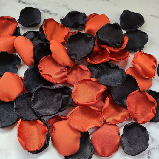 Black & Orange rose petals for Halloween wedding, flower girl petals, gothic wedding decor, table confetti, Goth bachelorette brunch decorations, Happily ever after