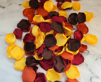 Espresso Brown, Burnt Orange, Burgundy & Sunflower Yellow Rose Petals for flower girl basket, toss or wedding table decor, confetti or proposal photo props, flower girl petals