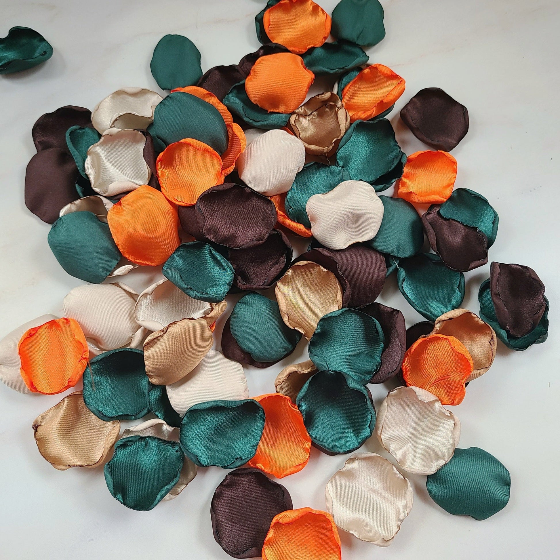Camouflage Wedding Decor Ideas, Orange, Beige, Tan Brown & Emerald Rose Petals, Western Wedding Decorations, Flower Girl Petals, Camo Table Confetti