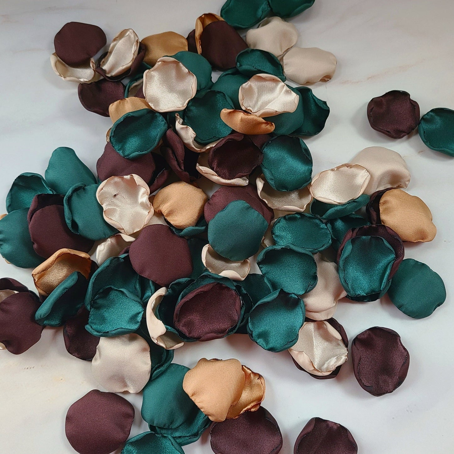 Camouflage Wedding Decor Ideas, Beige, Tan Brown & Emerald Rose Petals, Western Wedding Decorations, Flower Girl Petals, Camo Themed Table Confetti