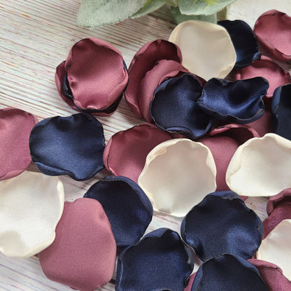 Chianti and Navy Rose Petals for Fall Wedding Decor