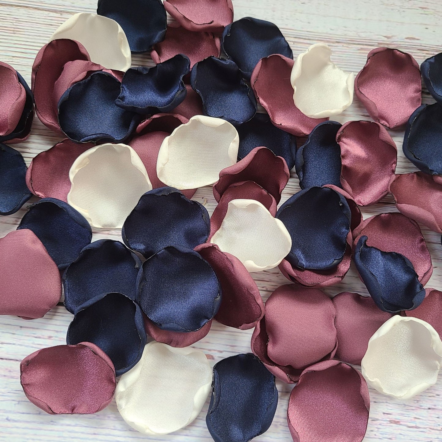 Chianti, Ivory and Navy Rose petals for wedding aisle decor