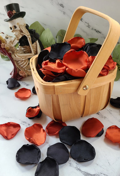 Black & Orange rose petals for Halloween wedding, flower girl petals, gothic wedding decor, table confetti, Goth bachelorette brunch decorations, Happily ever after