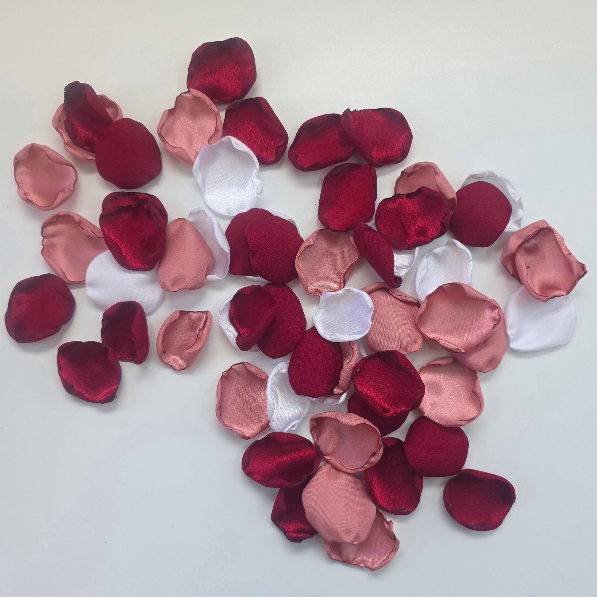 Burgundy ,White and Dusty Pink Rose Petals, Use for flower girl toss, confetti scatter, wedding tablescapes accents, aisle decor, ceremony backdrop decor, engagement photo props, romantic dinner ideas. Future Bride Ideas
