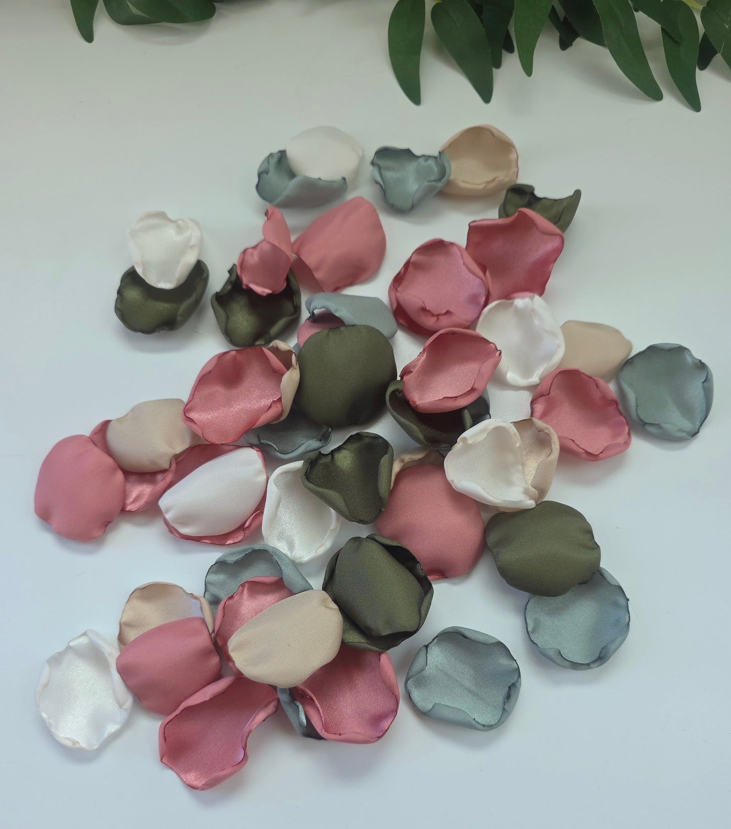 Dusty Rose Pink, Olive, beige Sage rose petals for flower girl toss, aisle decor.  Future bride boho western color palette ideas. Use on reception tablescape, confetti scatter or fall wedding decor 