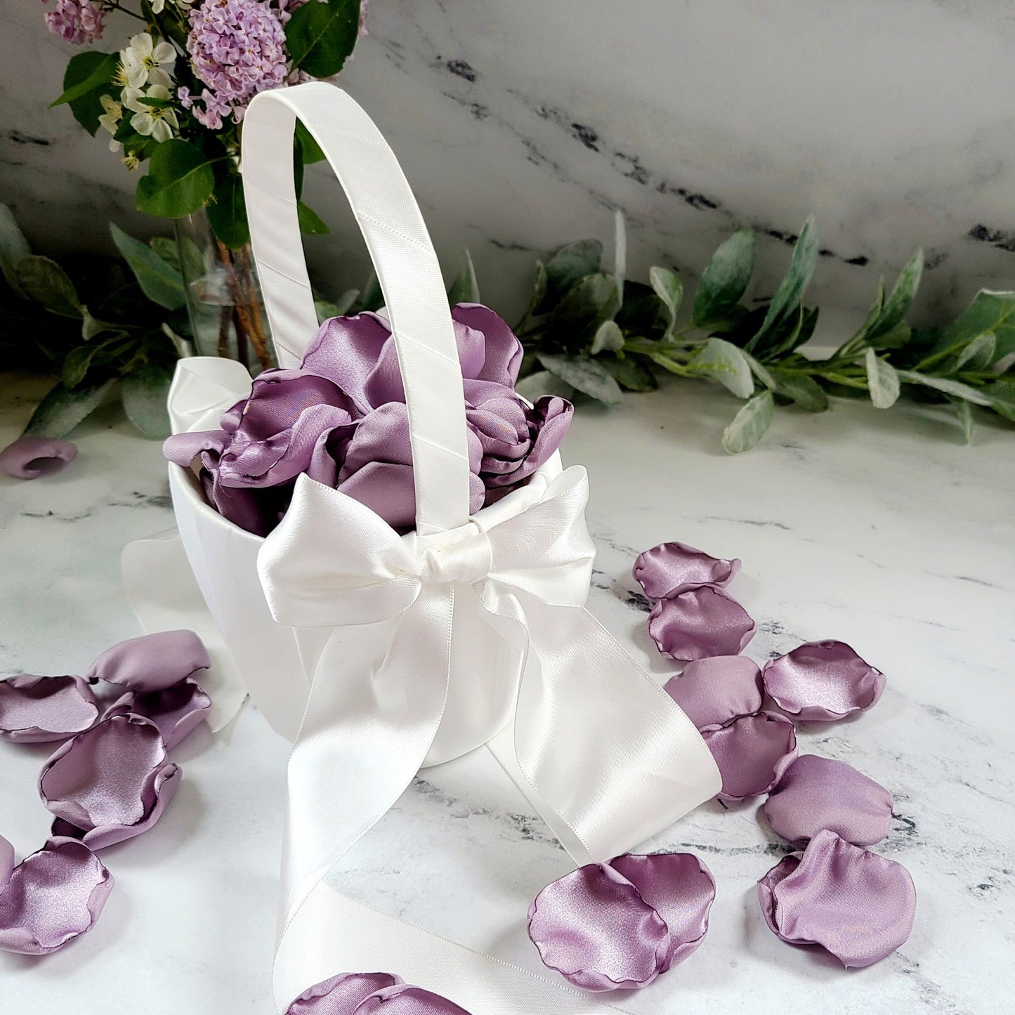 Dusty Purple Rose Petals Wedding Decor Petals, flower girl basket