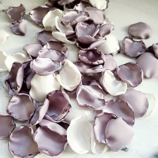 Dusty Purple, Ivory rose petals for flower girl baskets, wedding aisle decor, Whimsical wedding table confetti scatter, petal patrol box, engagement photo backdrop 