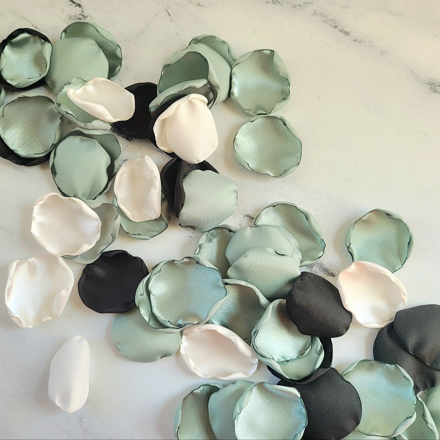 Dusty Sage, Black & Ivory Rose Petals for Wedding Decor, flower girl petals, aisle decor