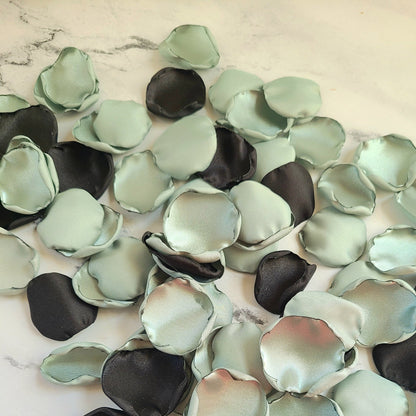 Dusty Sage, Black & Ivory Rose Petals for Wedding Decor