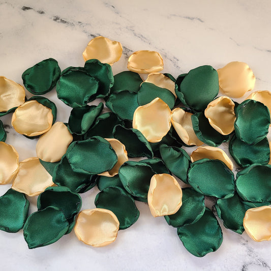 Emerald green & gold rose petals for flower girl baskets, winter wedding aisle decor, wedding table centerpiece confetti scatter, proposal box flower girl petals