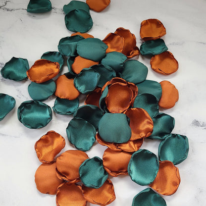 Emerald, Terracotta, gold & beige rose petals for fall wedding aisle decor, flower girl basket, confetti scatter, engagement backdrop photo shoot props, western wedding decor