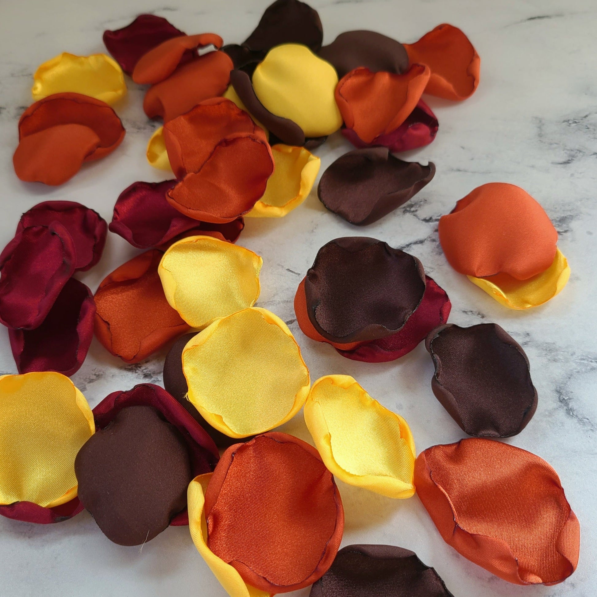 Brown, yellow, burgundy burnt orange rose petals for Western fall wedding decor. Sunflower Wedding decorations, flower girl petals for aisle decor, custom wedding confetti, 
