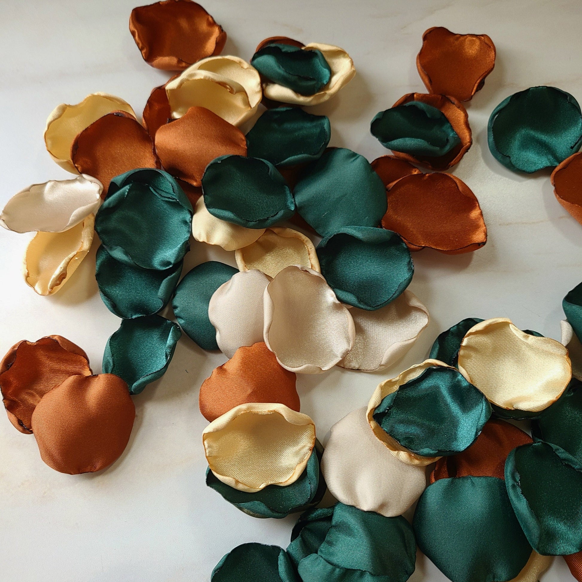 Emerald, Burnt Orange, Gold & Beige Rose Petals for Fall Wedding Aisle Decor, confetti, flower girl baskets, bridal brunch decorations, wedding ideas