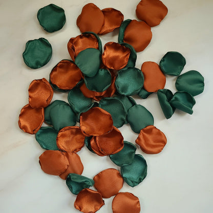 Emerald,   Burnt Orange Forest Green & Terracotta Rose Petals for Flower Girl, Table Confetti, Bridesmaids Proposal Box, memorial table petals