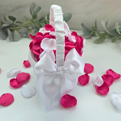 Fuchsia pink white rose petals for flower girl toss, baskets, reception tablescapes, whimsical wedding color ideas, future bride ideas, confetti scatter, bridal shower decor