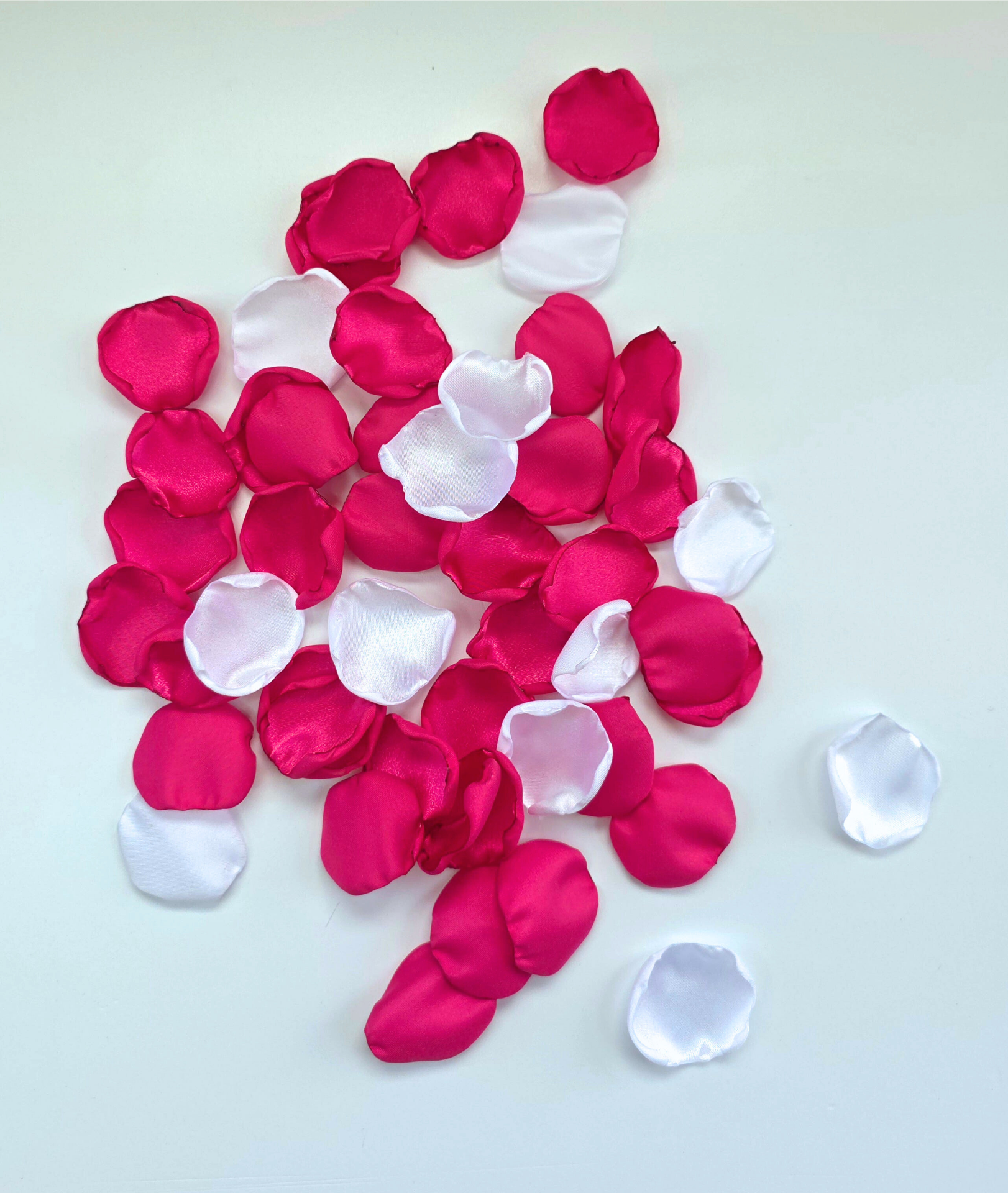 Fuchsia pink white rose petals for flower girl toss, baskets, reception tablescapes, whimsical wedding color ideas, future bride ideas, confetti scatter, bridal shower decor