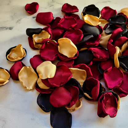 Black, Burgundy and Gold Wedding Decor Rose Petals, Black, Burgundy and Gold Wedding Decor Rose Petals, confetti scatter, flower girl baskets, engagement photo prop ideas, wedding table decor 