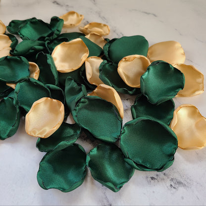 Emerald green & gold rose petals for flower girl baskets, winter wedding aisle decor, wedding table centerpiece confetti scatter, proposal box flower girl petals