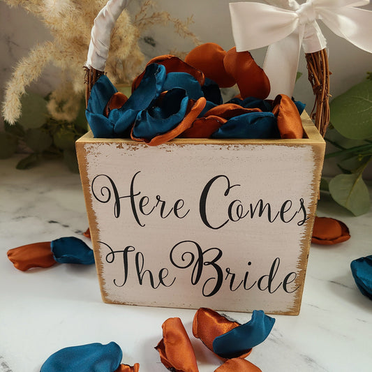 Teal, Ivory & Terracotta Rose Petals for fall wedding aisle decor, table confetti scatter, boho flower girl petals, Bridesmaid Box, Engagement backdrop proposal props