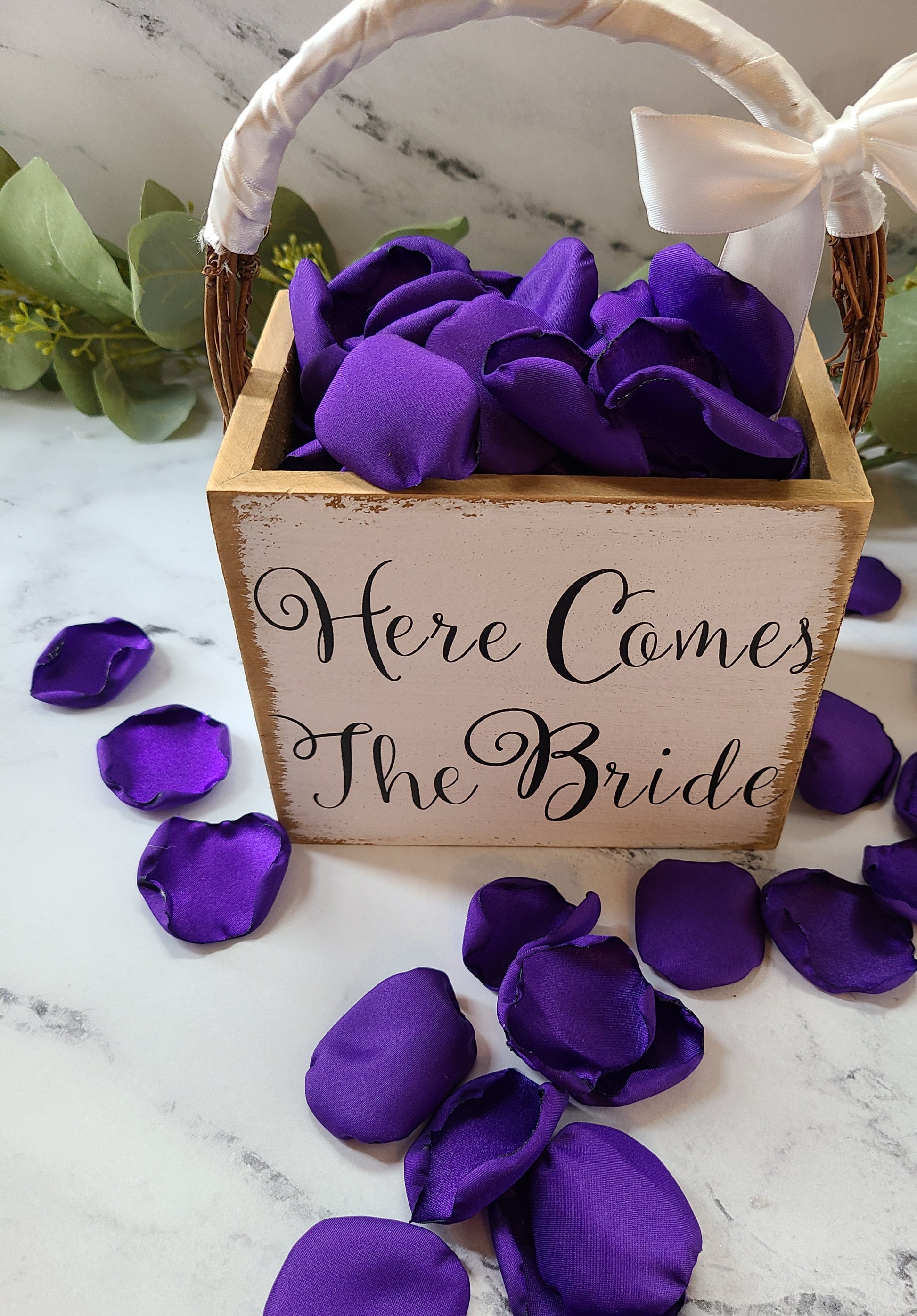 Dark Purple rose petals, table confetti, flower girl petals for tossing, bridesmaid box, gothic wedding decorations, goth bachelorette, Halloween party decor, table centerpieces, Here comes the bride boho flower girl basket