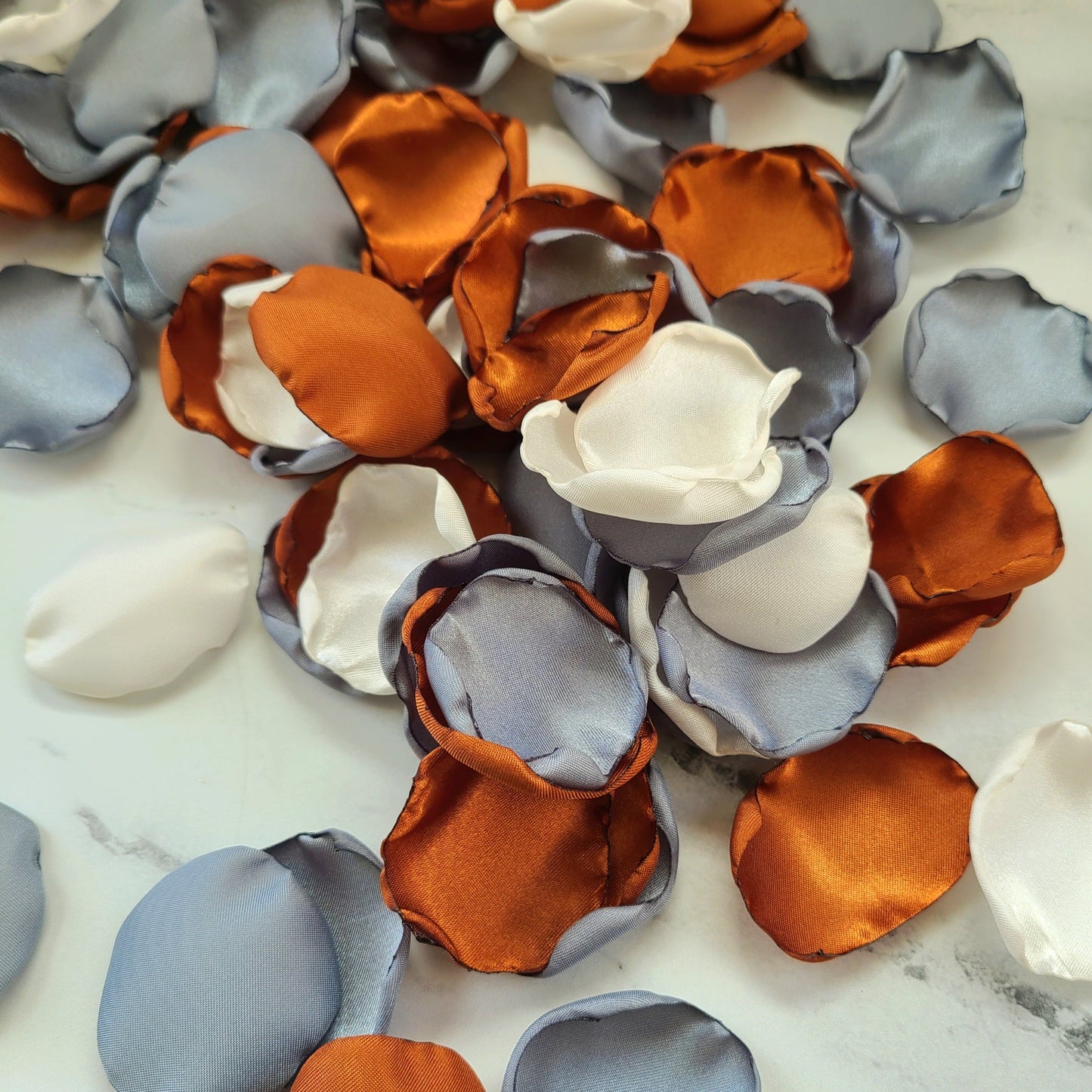 Burnt Orange, Ivory, Sand & Dusty Blue Rose Petals for Western Wedding decor. Memory Table confetti 