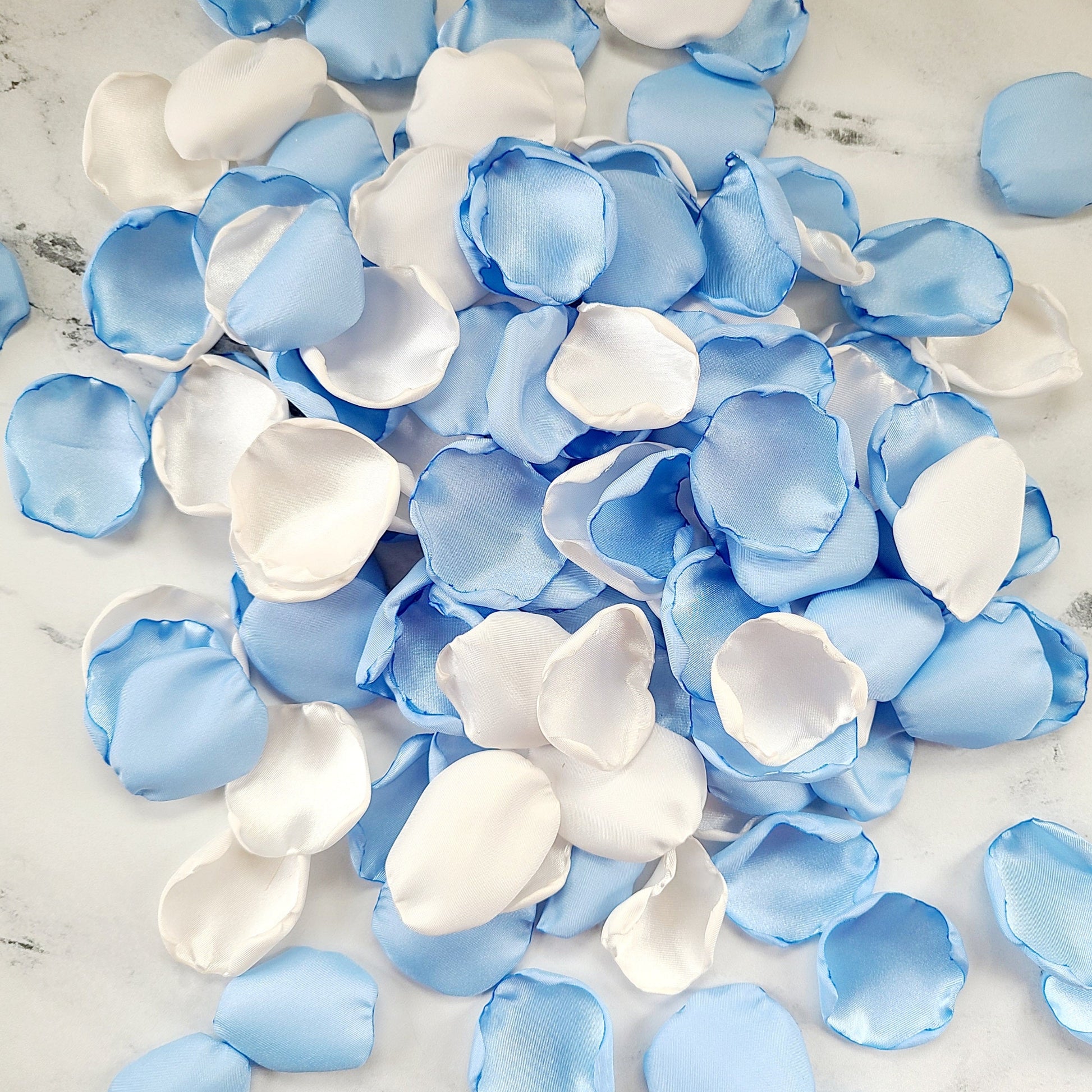 Ivory & Sky Blue Rose Petals for table confetti, flower girl baskets, Chinoiserie, Ice blue wedding decor