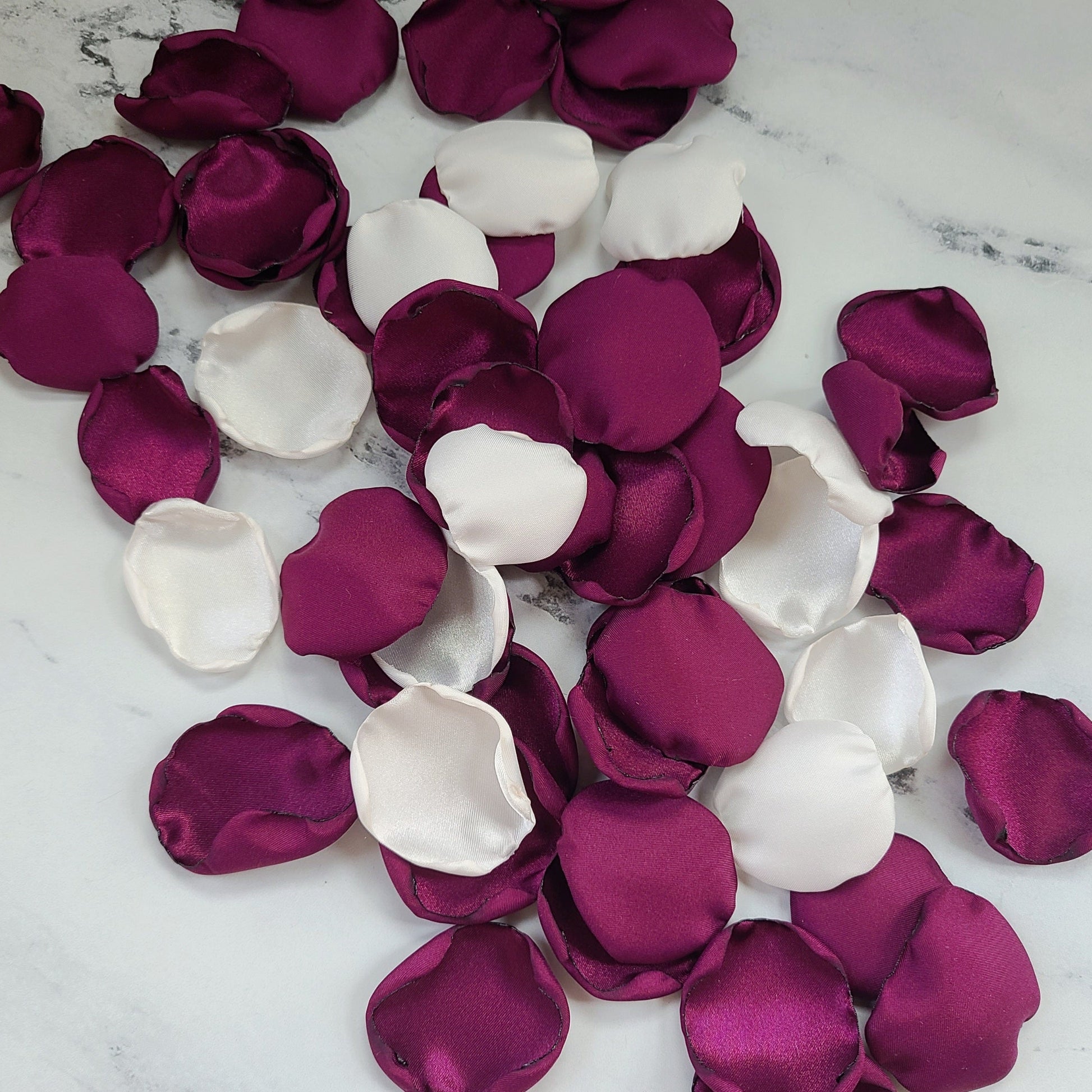 Ivory, Purple Plum rose petals in Ivory Flower Girl Basket, wedding aisle decor, engagement backdrop props, confetti, shades of purple, flower girl petals