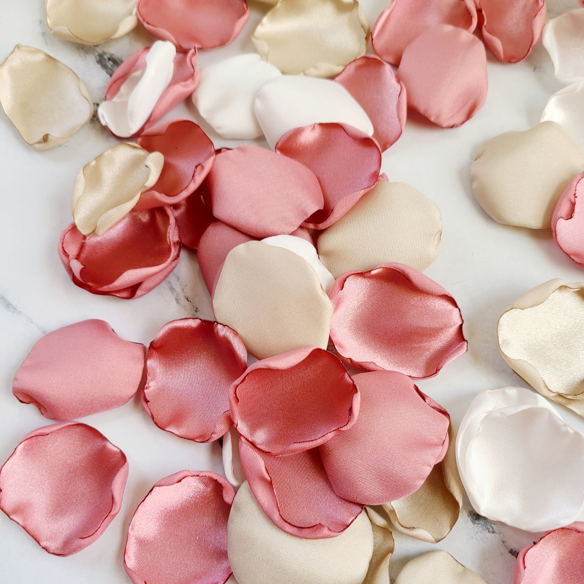 Black, Ivory, Beige, & Dusty Pink Rose Petals for wedding aisle decor, flower girl basket and table confetti.