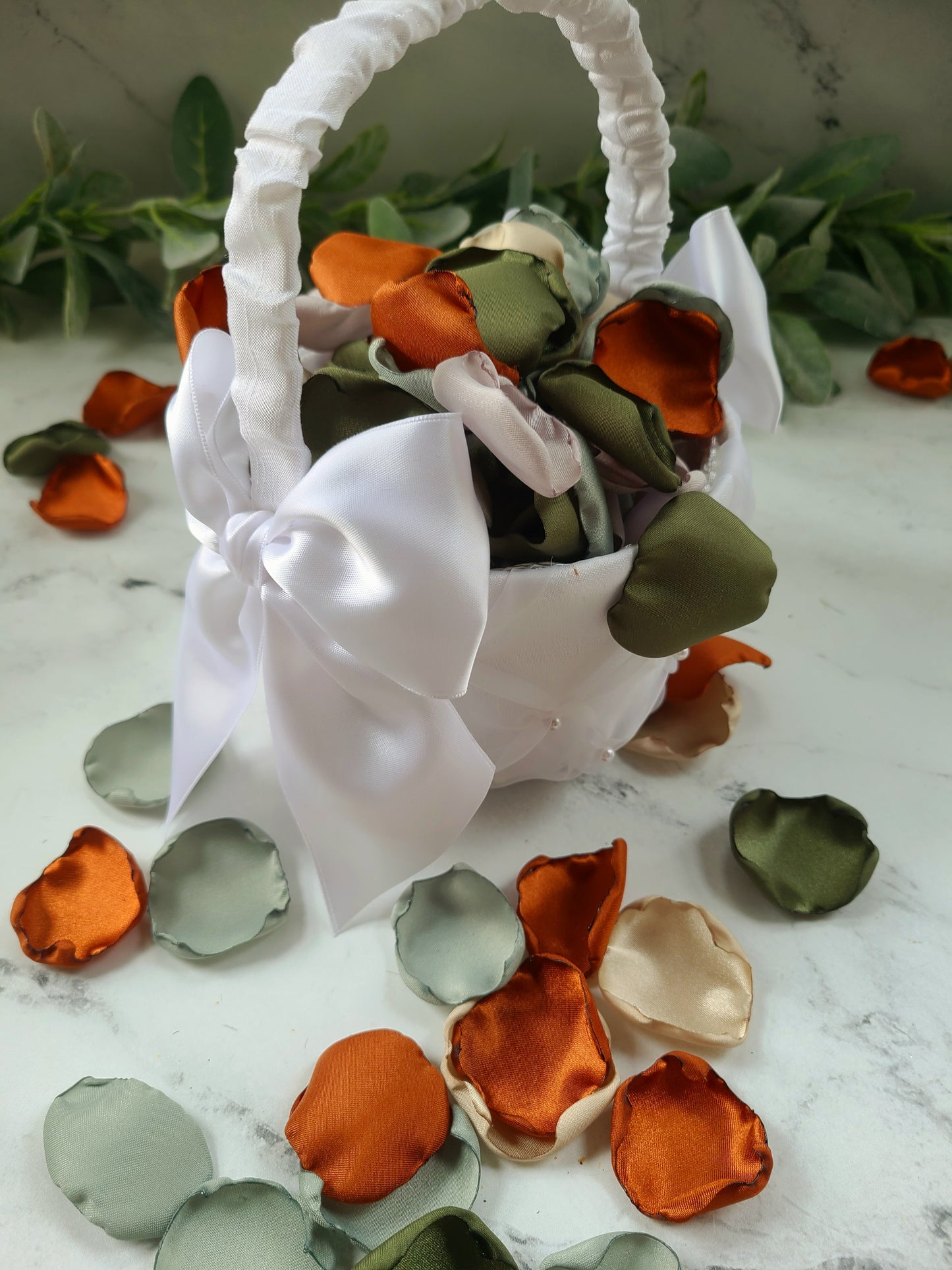 Sage. Olive, Beige, Burnt Orange Rose Petals for fall wedding decor, table confetti, flower girl petals for wedding aisle decor, western wedding table centerpiece ideas, engagement proposal props or filler for bridesmaid box