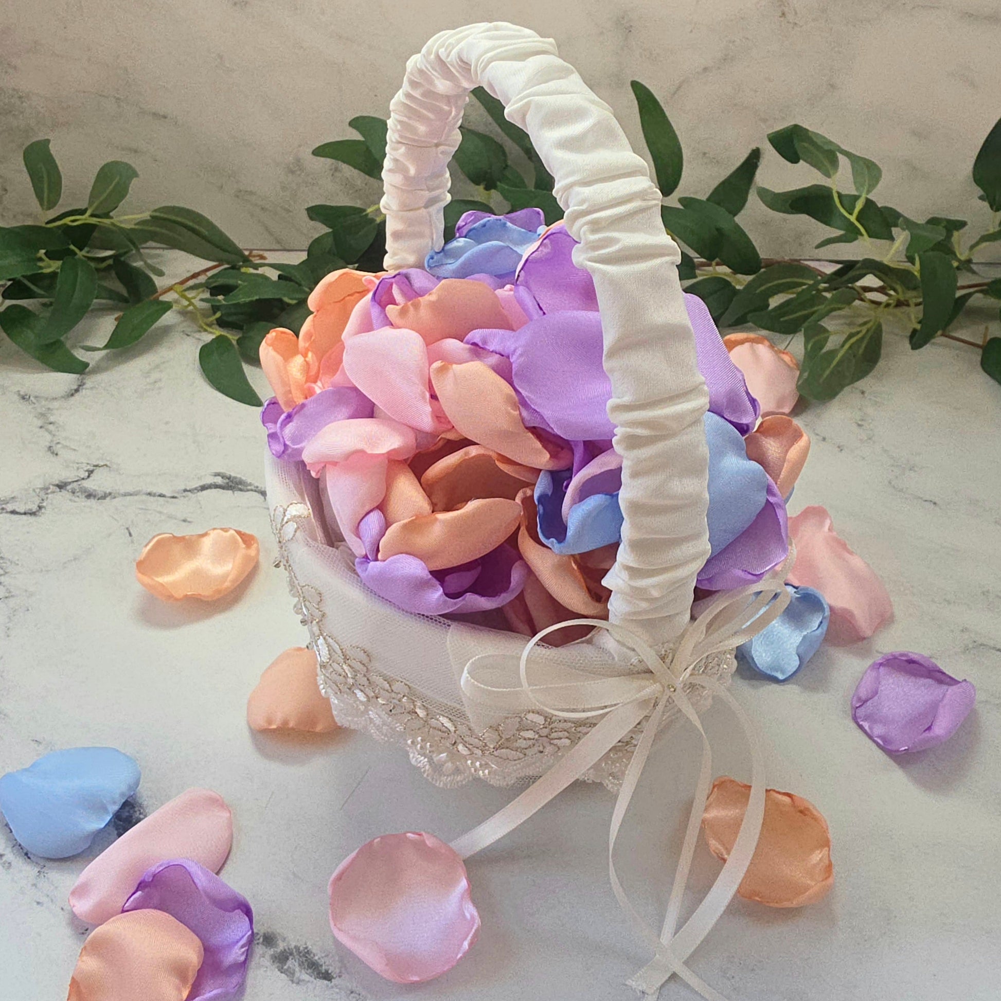  Lavender, Sky Blue, Peach Pink Rose Petals, Flower Girl Petals in Ivory Basket, Confetti, future Bride wedding ideas, wedding aisle decor, confetti scatter, tablescapes accents, flower girl tossing